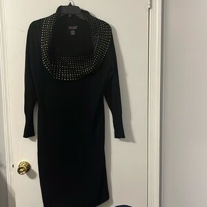 Black with gold studs  long sleeves sweater dress